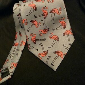 Ralph Marlin Flamingo Patterned Tie in Gray and Red